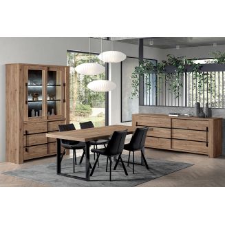 NILLA - Ensemble Buffet + Vitrine + Table 230cm Aspect Bois