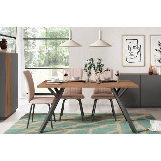 PANEIA DARK - Pack Séjour Buffet Bas + Buffet Haut + Table 160cm Paddy Effet Noyer