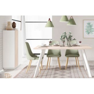 PANEIA LIGHT - Pack Séjour Buffet Haut 2 Portes + Table 160cm Sabia Effet Bois Clair