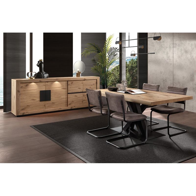 SALOME - Ensemble Séjour Buffet et Table 170cm Aspect Bois Finition Canyon