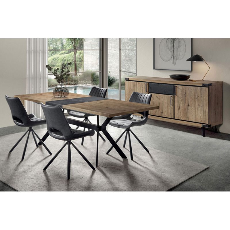 THIBAULT - Ensemble Buffet 3 Portes et Table Allongeable 180-230 cm