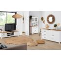 TINA - Pack Meuble TV + Buffet Haut + Buffet Bas 2 Portes en Bois Ciré et Blanc