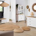 TINA - Pack Meuble TV + Buffet Haut + Buffet Bas 2 Portes en Bois Ciré et Blanc