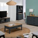 TINA - Pack Meuble TV + Table Basse + Buffet Haut + Buffet Bas 3P Bois et Bleu Pétrole