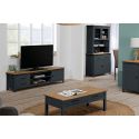 TINA - Pack Meuble TV + Table Basse + Buffet Haut en Bois Ciré et Bleu Pétrole