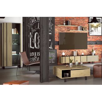 YUMA - Pack Table Basse Relevable + Meuble TV + Vitrine Réversible