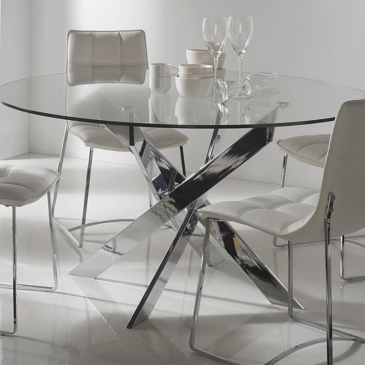 RITHA Table Ronde 140cm Pieds Chrom s Et Plateau En Verre Altobuy RITHA Table Ronde 140cm Pieds Chrom s Et Plateau En Verre Altobuy