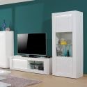 DAYTON WHITE - Meuble TV Laqué Blanc Porte Coulissante et Leds