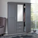 STRADI - Armoire 3 Portes 3 Tiroirs Grise avec Miroir