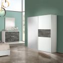 IZIA GRISE - Armoire 2 Portes Coulissantes avec Miroir