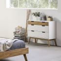 MUGAN - Commode 3 Tiroirs Blanc et Pin Naturel