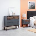 ESTRELLA - Commode 3 Tiroirs Pin Massif Gris et Naturel