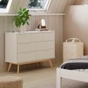 LAUPELL - Commode Scandinave 7 Tiroirs Pin Massif Naturel et Blanc