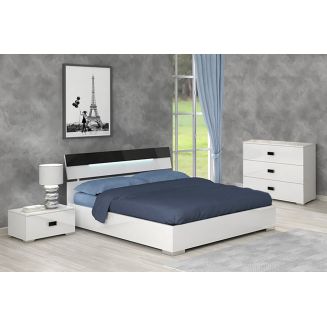 CADIRY - Chambre 160x200cm Blanche avec Commode + Leds