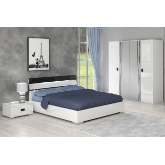 CADIRY - Chambre 160x200cm Blanche avec Armoire + Leds