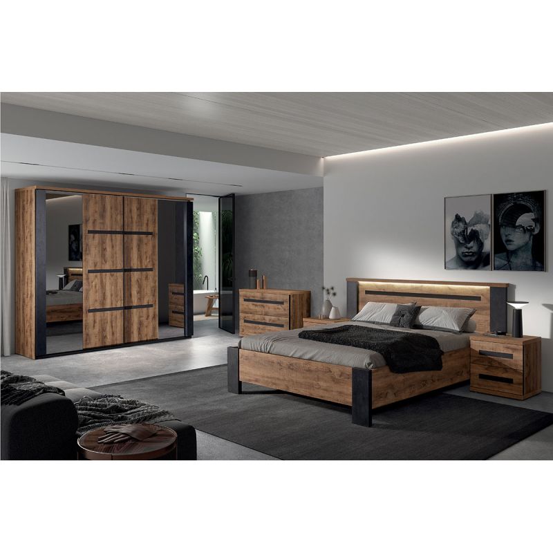 CANDAS - Chambre Complète 140x190cm + Armoire 2 Portes 245cm