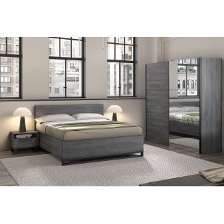 CARLIN - Ensemble Chambre Lit 160x200 avec 2 Chevets et Armoire