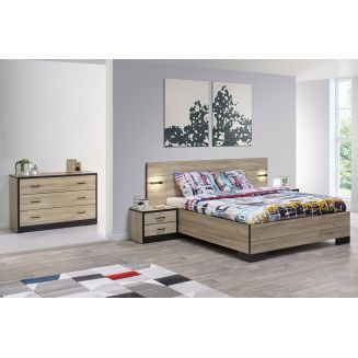 ELEOS - Chambre 140x200cm avec Commode 3 Tiroirs