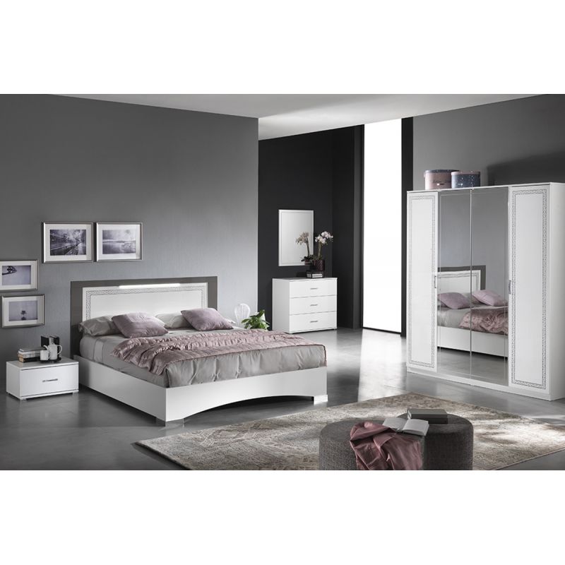 FADILY - Chambre Complète 140x190 avec Armoire 4 Portes