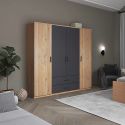 FIDAS - Armoire 4 Portes Effet Chêne et Anthracite