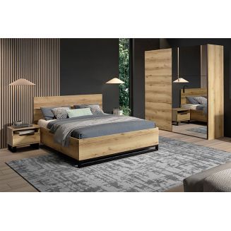 GAMMA - Chambre Lit 140x200 avec 2 Chevets et Armoire Aspect Bois