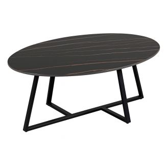 VIKASH - Table Basse Plateau en Céramique Effet Marbre Noir Piétement Métal Noir