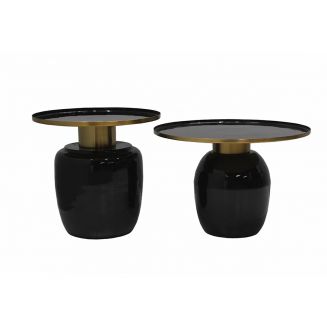 SIBYLLE - Lot de 2 Tables Basses en Acier Emaillé Noir et Doré