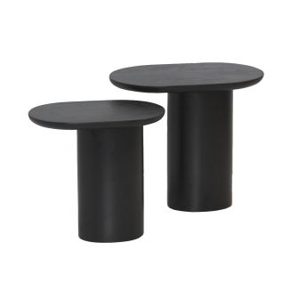 STELIAN - Lot de 2 Tables Basses Plateaux en Manguier teinté Noir Pieds Métal Noir