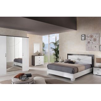 LUCIA - Chambre Complète 140x190cm Laqué Blanc et Chêne Anthracite