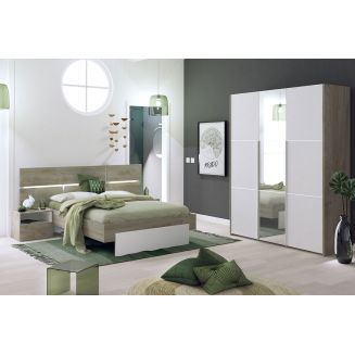 NINO LIGHT - Lit 140x190cm avec Leds et Chevets à Poser + Armoire 3P