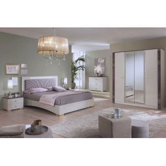 PANACA - Chambre Complète 140x190cm Crème et Bronze + Leds