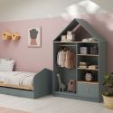 KAINA - Dressing Cabane Enfant MDF et Pin Coloris Gris Vert et Naturel