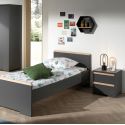 NASH DARK - Pack Lit 90x200cm + Chevet Anthracite et Bois