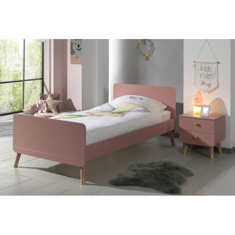 TINY PINK - Pack Lit 90x200cm + Chevet 2 Tiroirs Rose