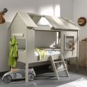 COOKIE - Lit Cabane Surélevé 90x200cm Gris Beige avec Sommier