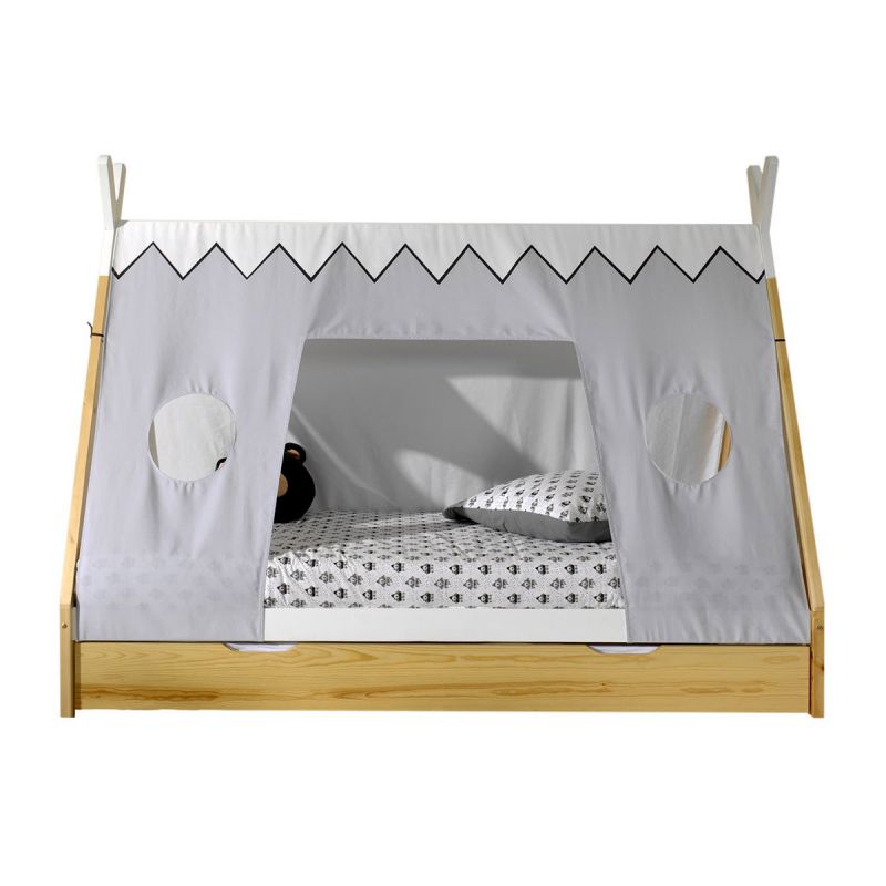 FLITT - Lit 90x200cm Forme Tipi avec Tiroir Pin et Toile