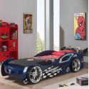 TURBO - Lit Voiture 90x200cm Bleu Style Racing avec Matelas