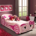 LOVELY - Lit Voiture 90x200cm Rose Motifs Coeurs