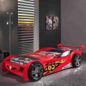 TURBO - Lit Voiture Racing 90x200cm Rouge Motifs Flammes