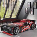 FURIOUS - Lit Voiture de Course 90x200cm Noir et Rouge