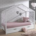 ARKAN - Lit Maison 90x200cm Complet en Pin Massif Blanc