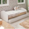 KAINA - Pack Lit 90x200cm avec Tiroir + Commode 4 Tiroirs Coloris Blanc et Naturel