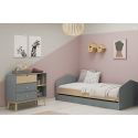 KAINA - Pack Lit 90x200cm avec Tiroir + Commode 3 Tiroirs Coloris Gris et Naturel