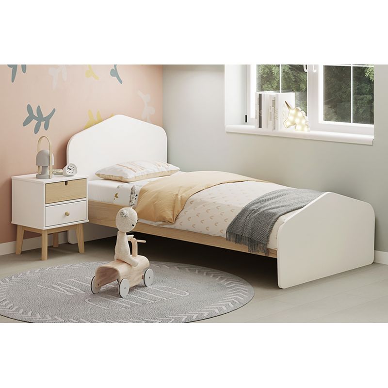 KAINA - Pack Lit 90x190cm + Chevet 2 Tiroirs Coloris Blanc et Naturel