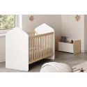 KAINA - Pack Lit Bébé Cabane 60x120cm + Coffre à Jouets Coloris Blanc et Naturel