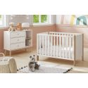 KAINA - Pack Lit Bébé 60x120cm + Commode 3 Tirois Coloris Blanc et Naturel