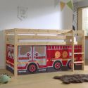 SLEEPY - Lit Mi-Haut en Pin Naturel 90x200cm Housse Pompiers