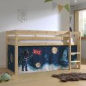 SLEEPY - Lit Mi-Haut en Pin Naturel 90x200cm Housse Espace