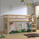 SLEEPY - Lit Mi-Haut en Pin Naturel 90x200cm Housse Dino