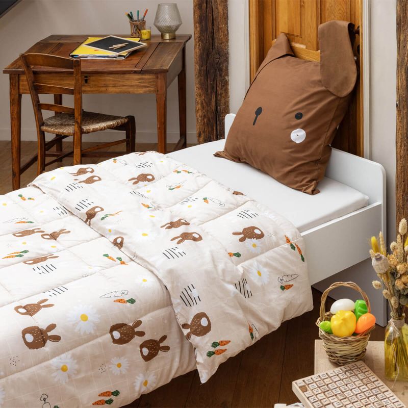 BUNNY - Couette Imprimée Lapin 240x220 cm + 2 Taies d'oreiller 60x60 cm